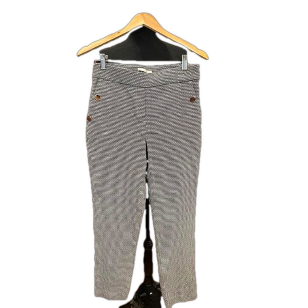 Junes & Leopold skinny pull on pants black & white embellishment side button